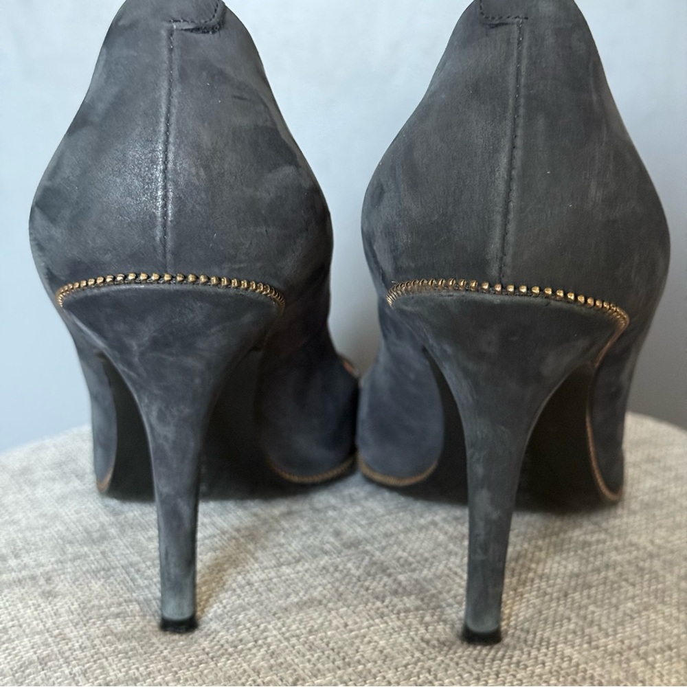 Givenchy Women Blue Black Suede Leather Bronze Zipper Pointed Pump‎ Heel 37 / 7 - Picture 9 of 16